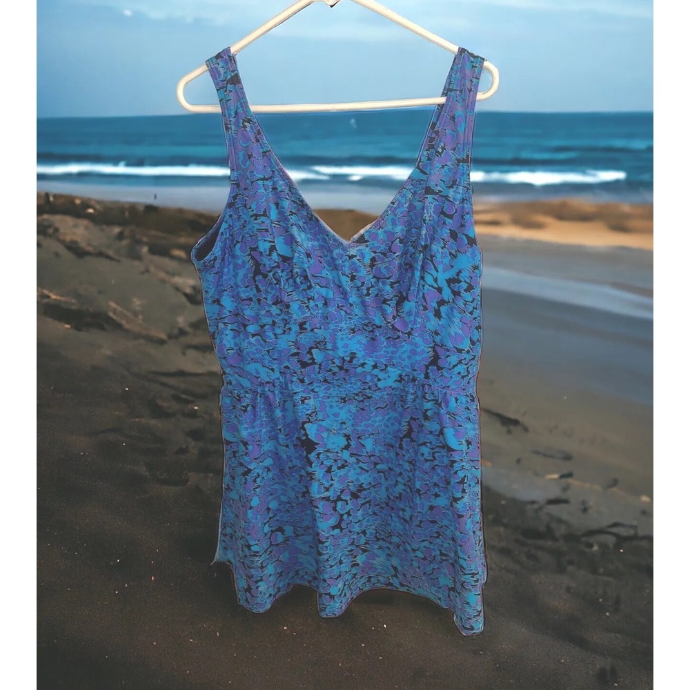 Beach Belle One Piece Swimsuit Swimdress Bathing Suit Plus Size 22W Blue Purple